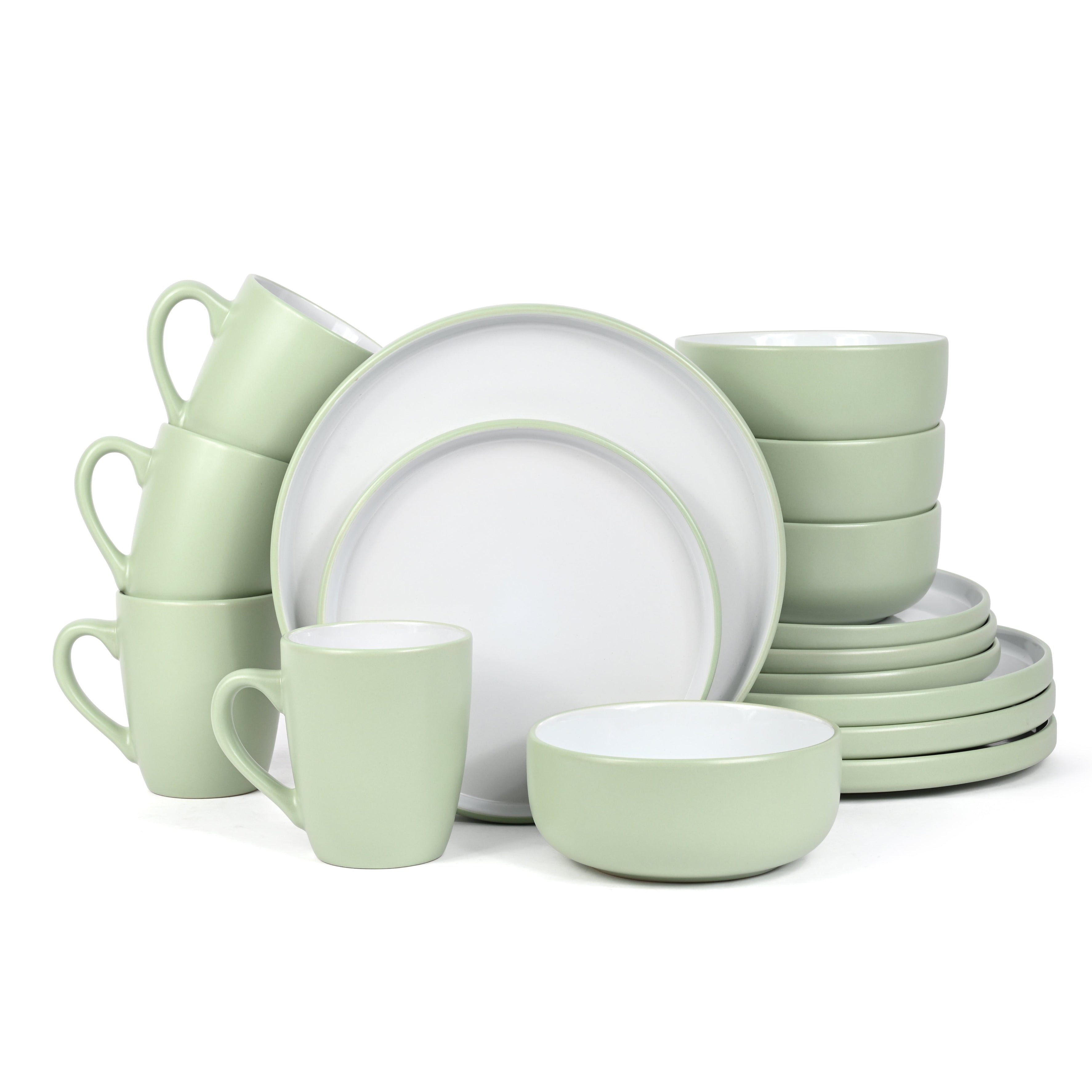 Waterside 16pc Green Pastel Stoneware Dinner Set (video attached)