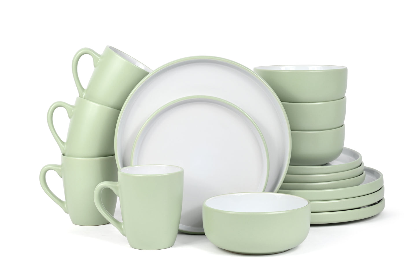 Green Pastel Stoneware Dinner Set, 16 Pieces