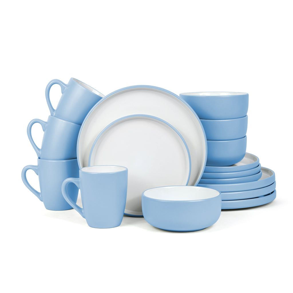 Waterside 16pc Blue Pastel Stoneware Dinner Set