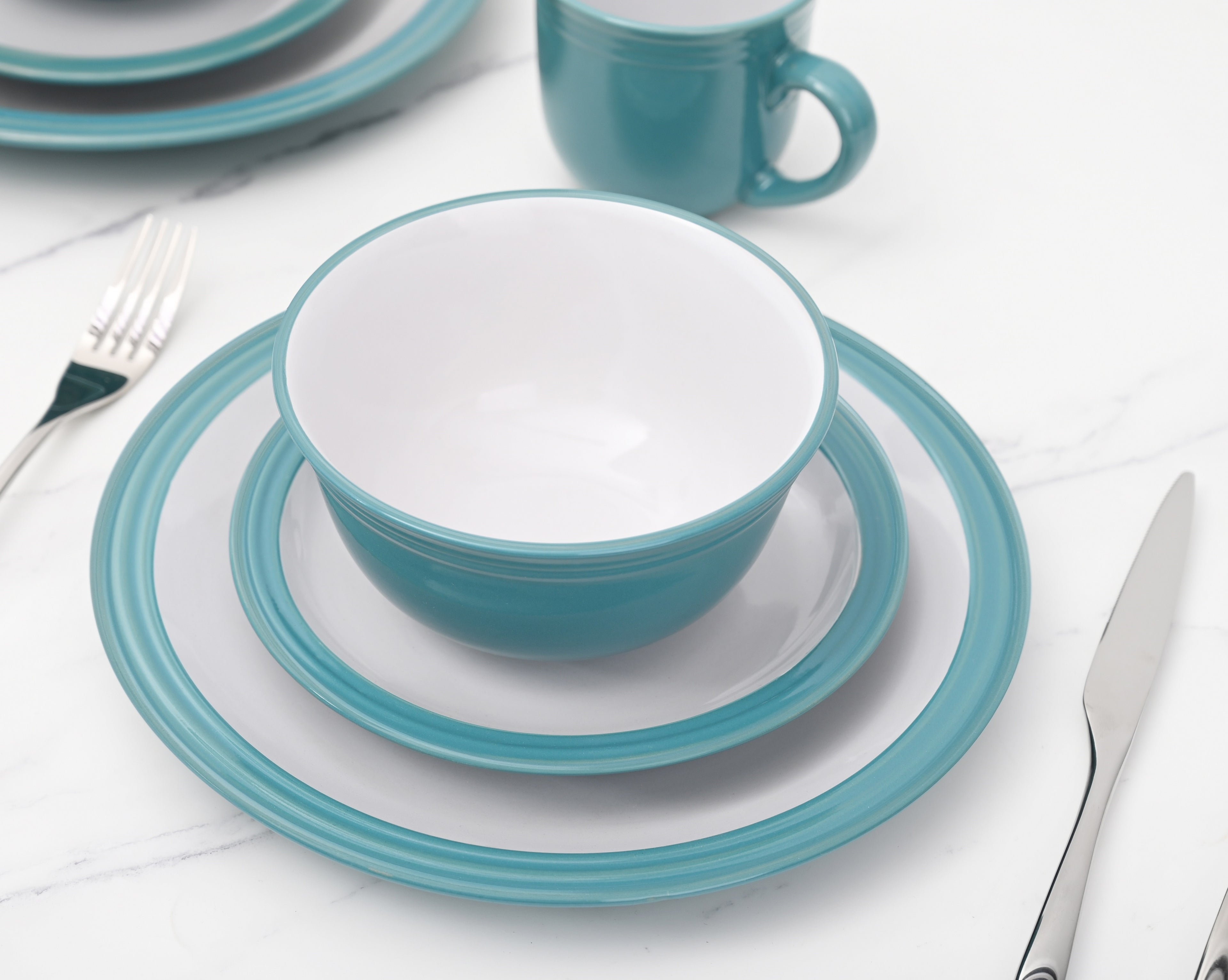 *** SPECIAL OFFER *** Waterside 16pc Camden Teal Stoneware Dinner Set (video attached)