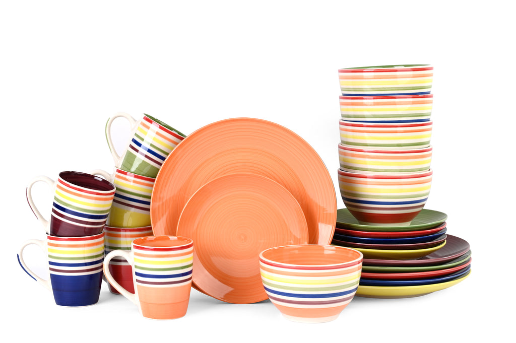 Waterside 24pc Spinwash Stripe Stoneware Dinnerware Set (video attached)