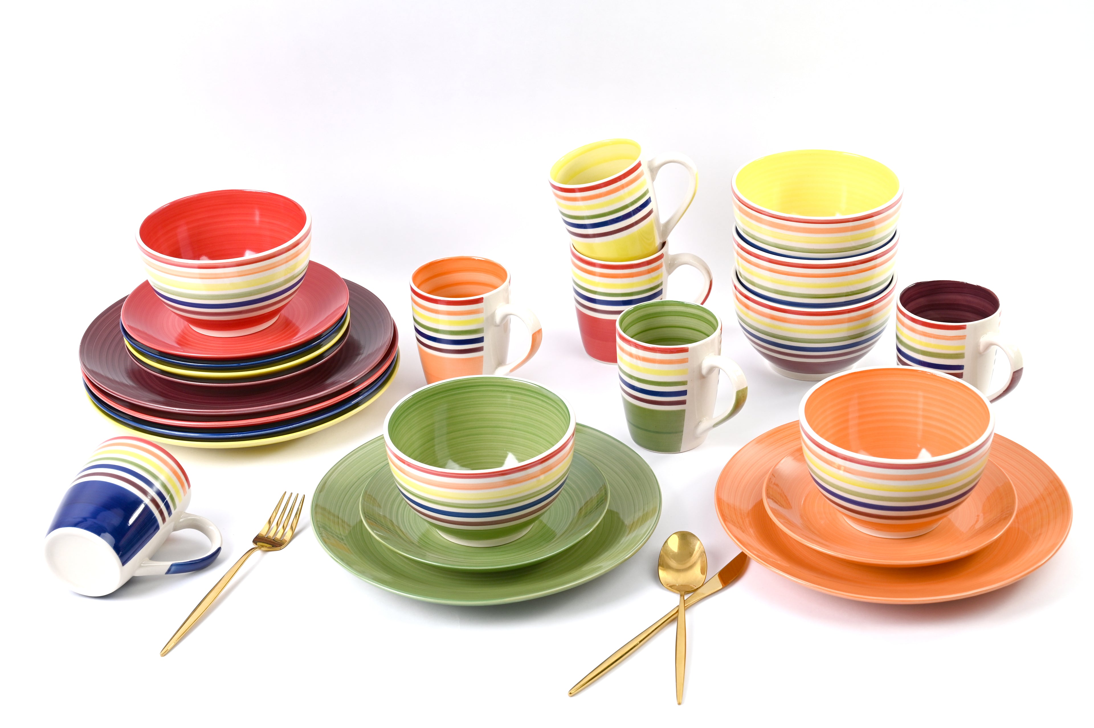 Waterside 24pc Spinwash Stripe Stoneware Dinnerware Set (video attached)