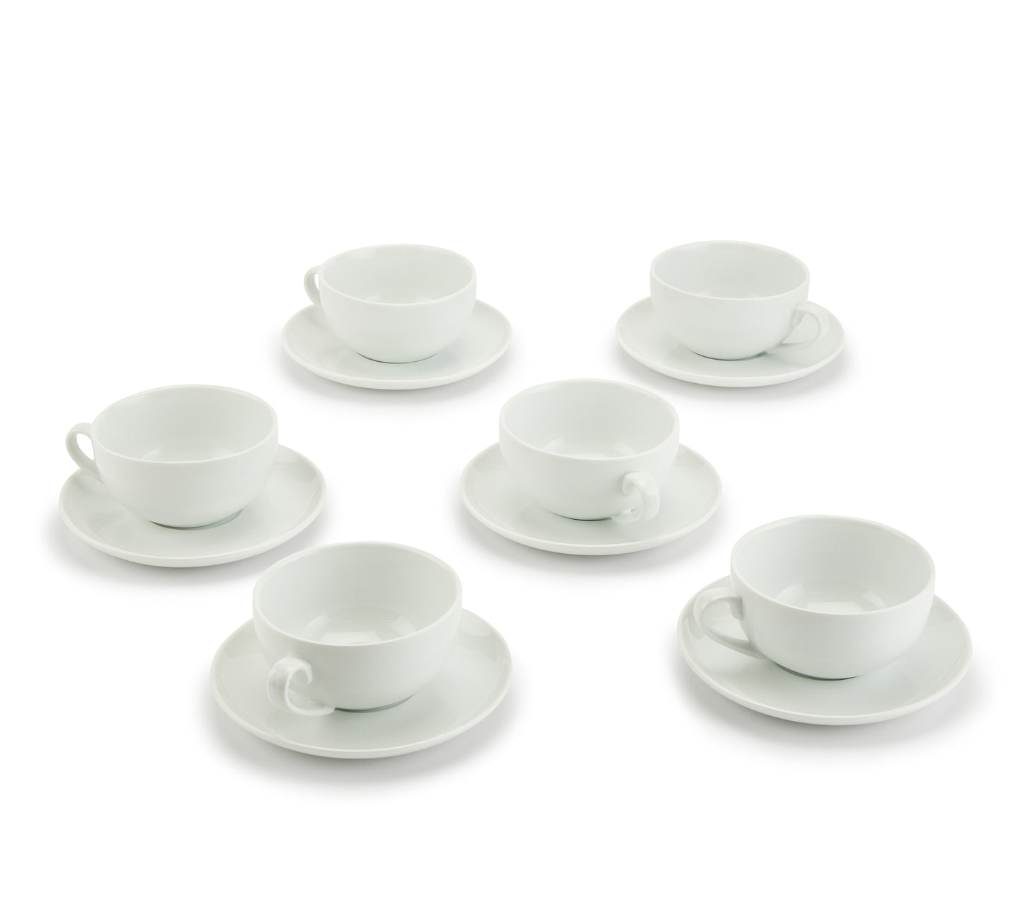 Large Cappuccino Porcelain Cups & Saucers, 6 Pieces