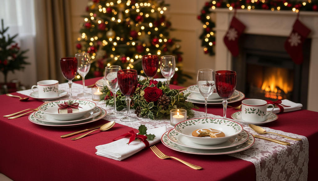 Waterside 20pc Holly Christmas Porcelain Dinnerware Set (video included)