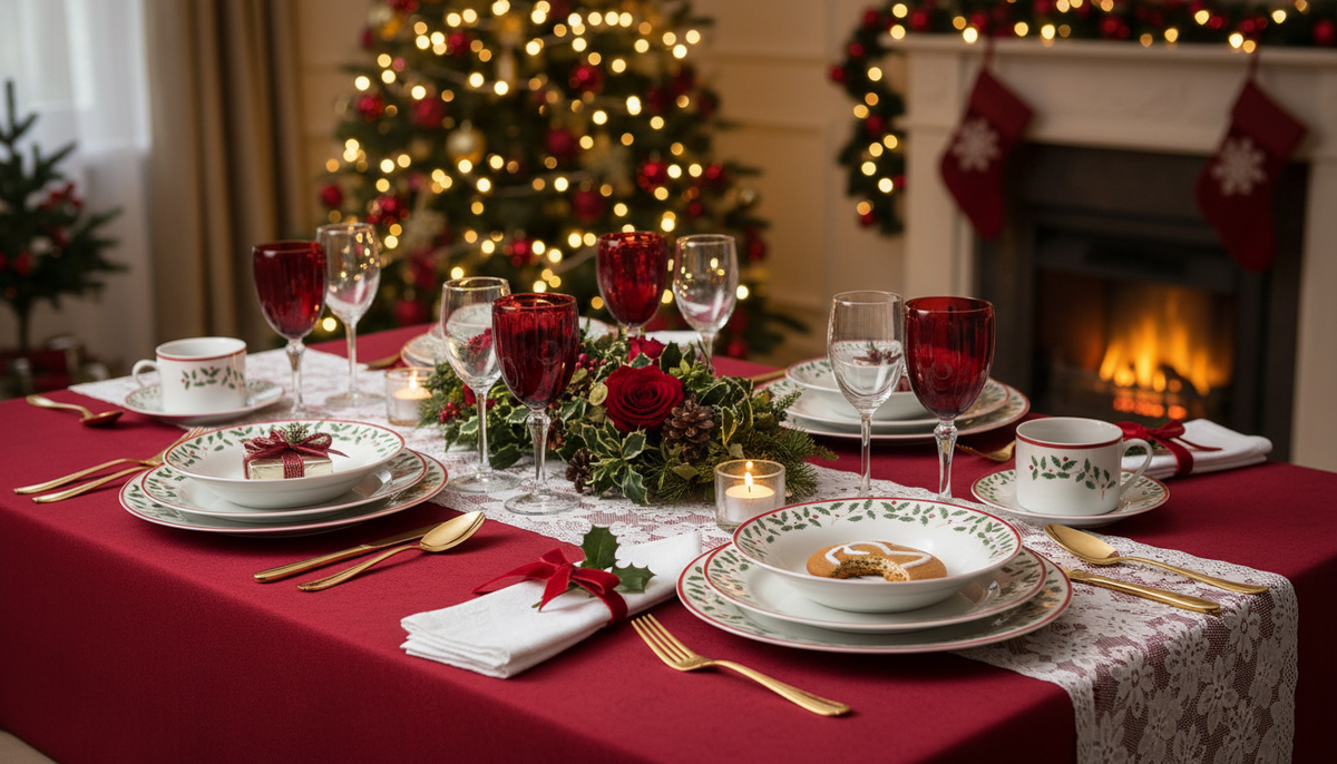 Waterside 20pc Holly Christmas Porcelain Dinnerware Set (video included)