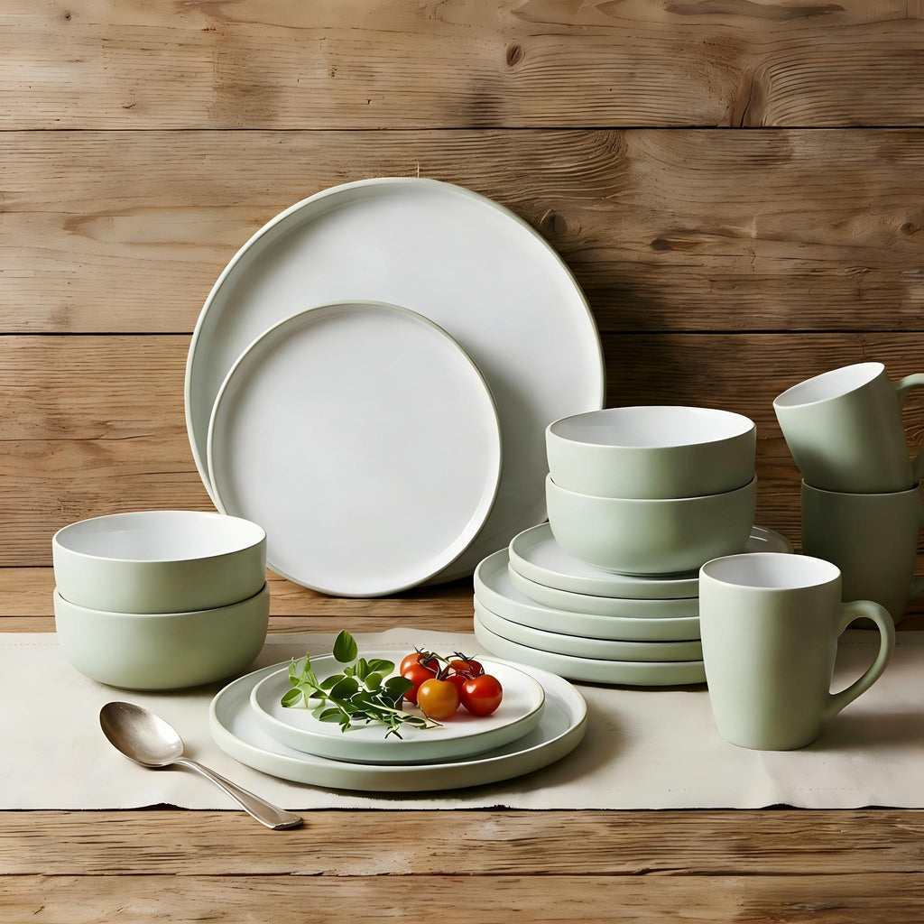 Waterside 16pc Green Pastel Stoneware Dinner Set (video attached)