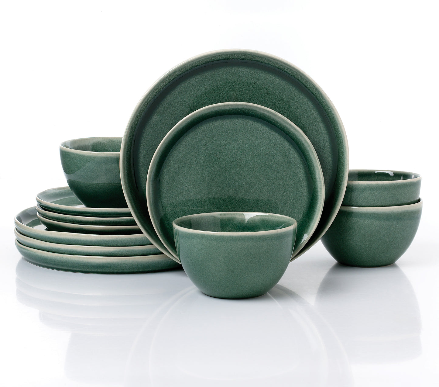 Green Reactive Glaze Stoneware Dinnerware Set, 12 Pieces