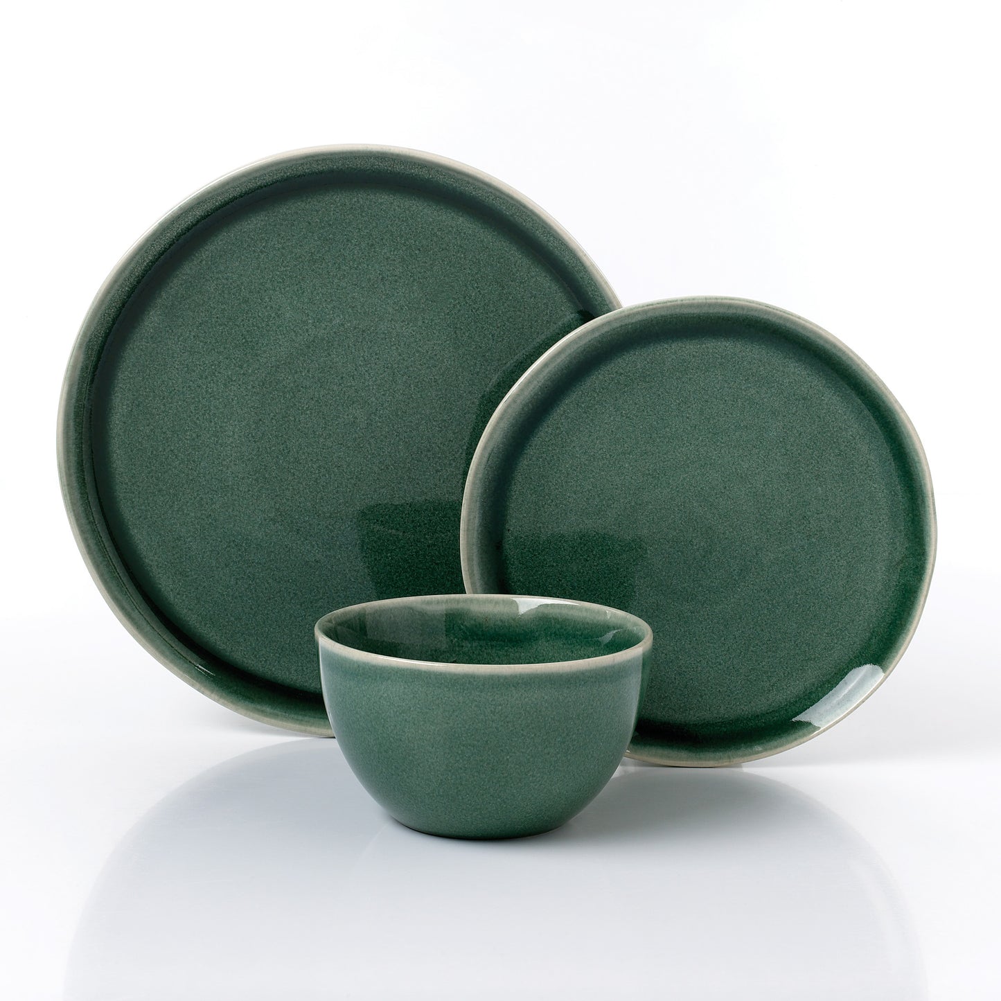Green Reactive Glaze Stoneware Dinnerware Set, 12 Pieces