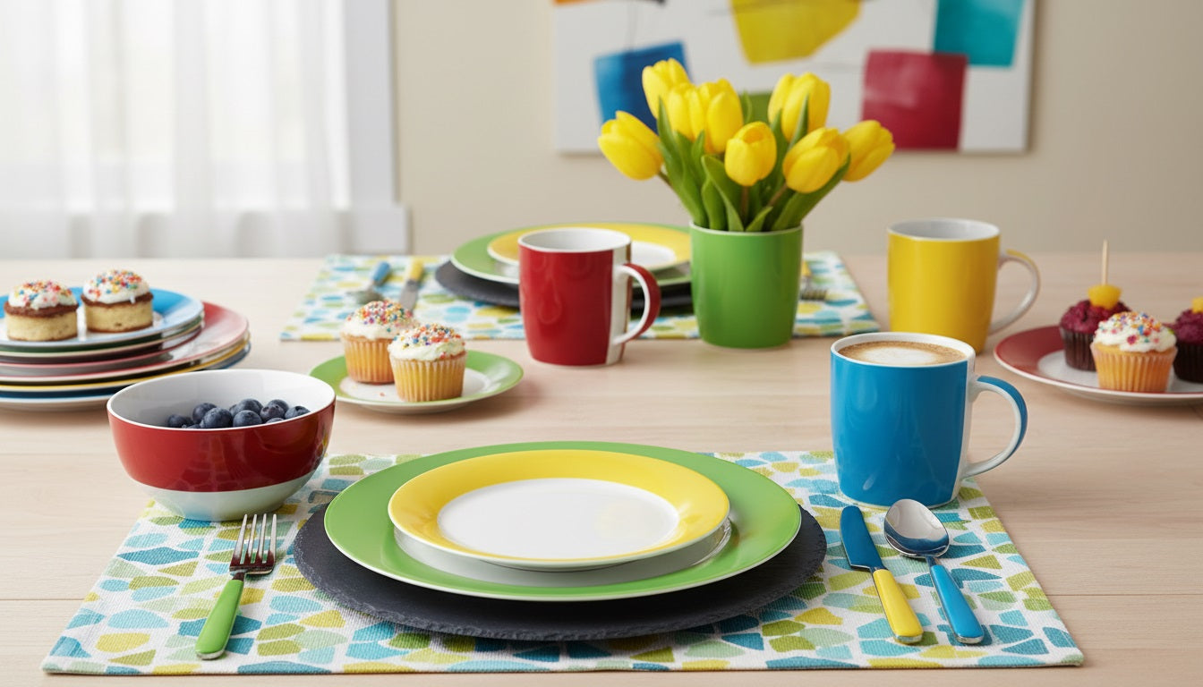 Waterside 12pc Colour Band Porcelain Dinner Set ( video attached)