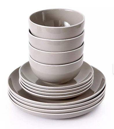 Waterside 12pc Grey Stoneware Dinnerware Set (video attached)