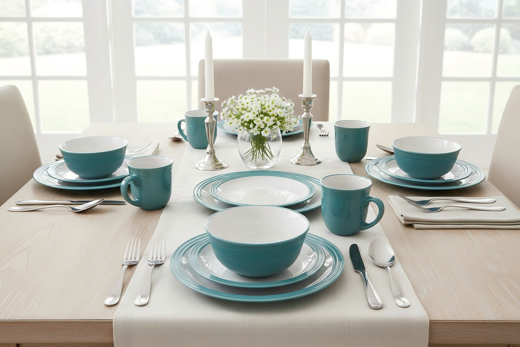*** SPECIAL OFFER *** Waterside 16pc Camden Teal Stoneware Dinner Set (video attached)
