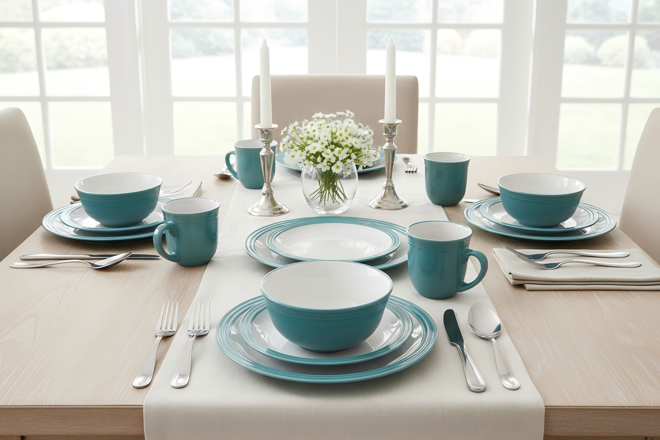 *** SPECIAL OFFER *** Waterside 16pc Camden Teal Stoneware Dinner Set (video attached)