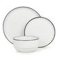 Stackable White with Black Rim Porcelain Dinner Set, 12 Pieces