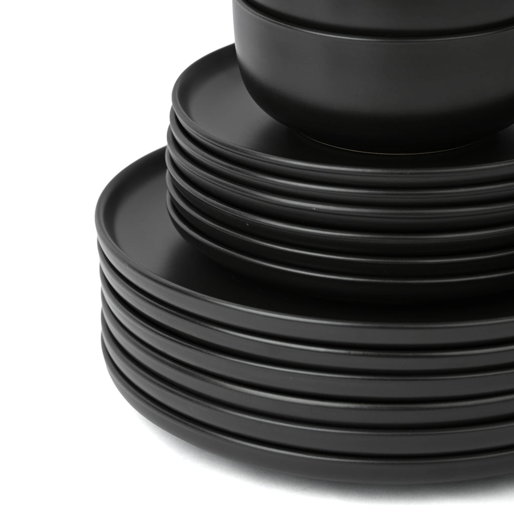 Solid Black Stoneware Dinner Set, 18 Pieces