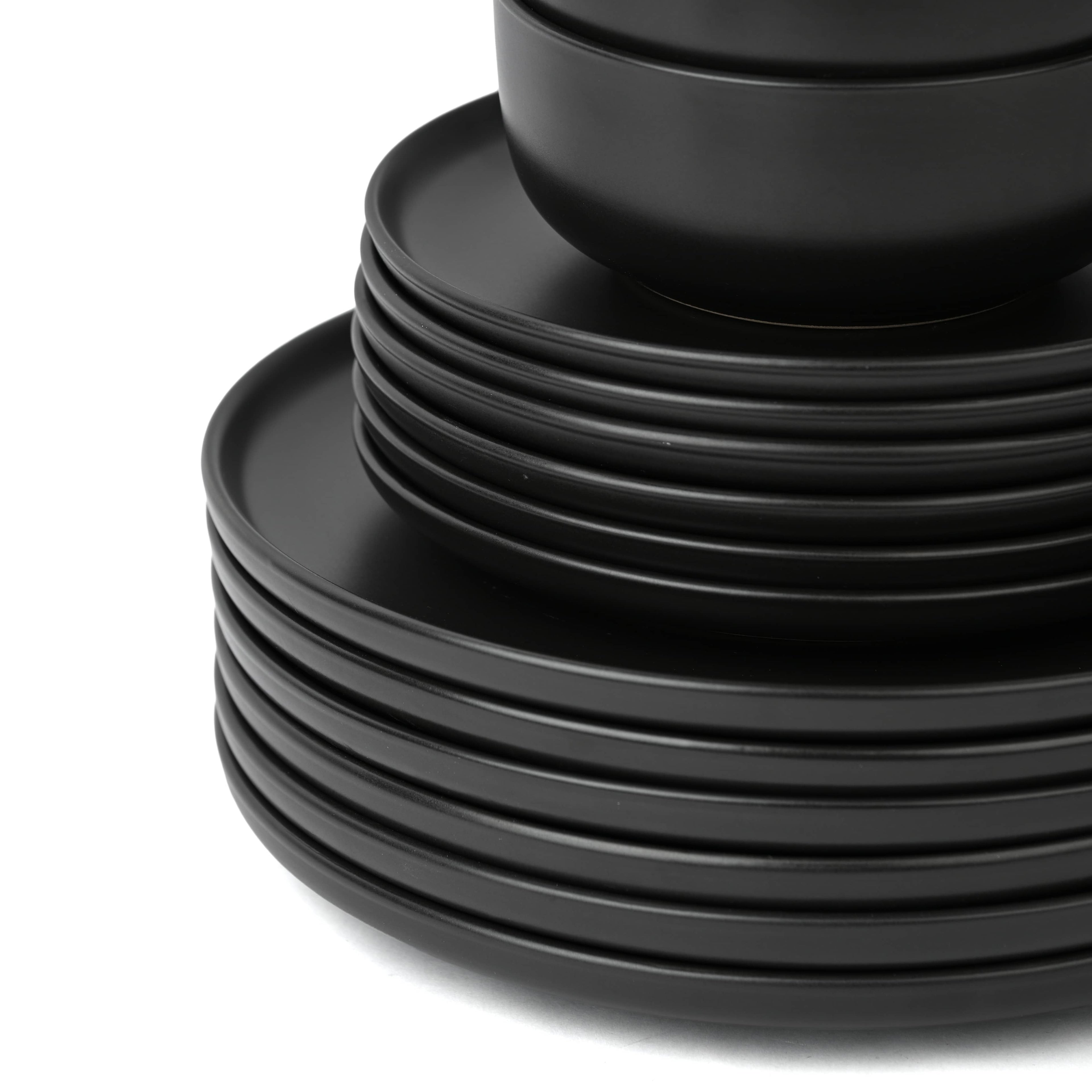 Solid Black Stoneware Dinner Set, 18 Pieces