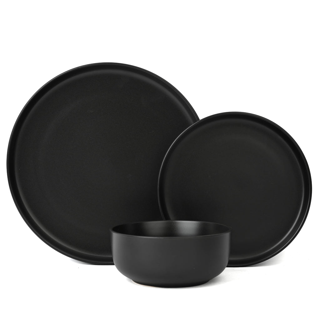 Solid Black Stoneware Dinner Set, 18 Pieces