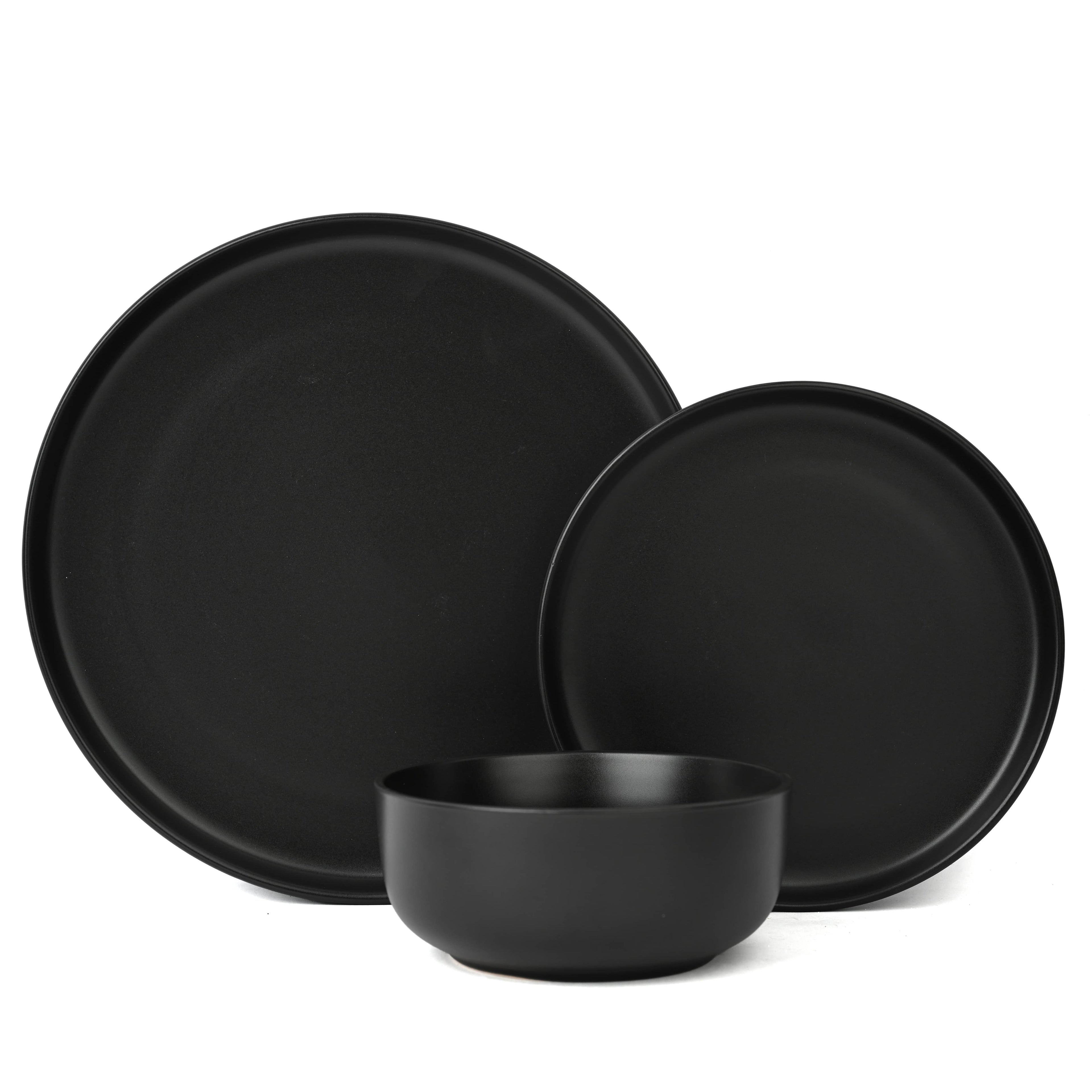 Solid Black Stoneware Dinner Set, 18 Pieces