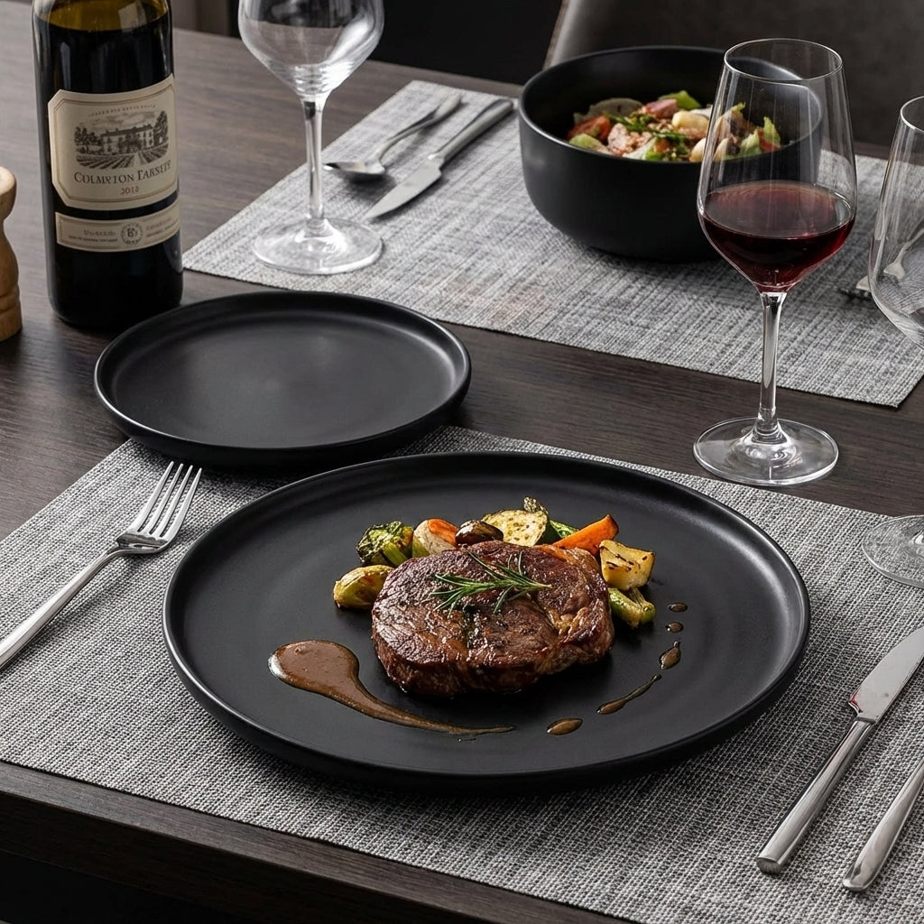 Solid Black Stoneware Dinner Set, 18 Pieces