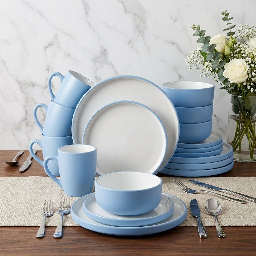 Waterside 16pc Blue Pastel Stoneware Dinner Set