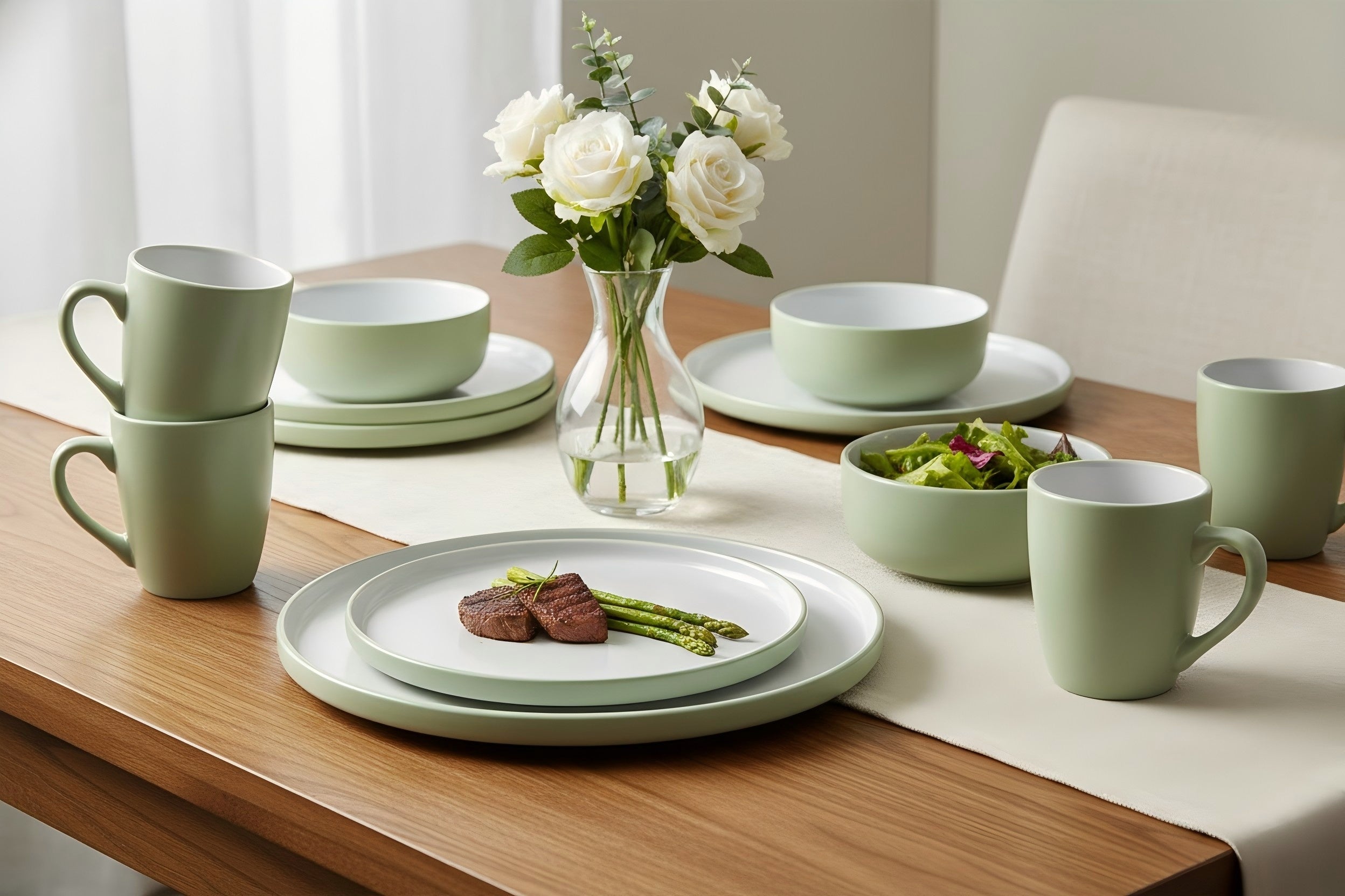 Waterside 16pc Green Pastel Stoneware Dinner Set (video attached)