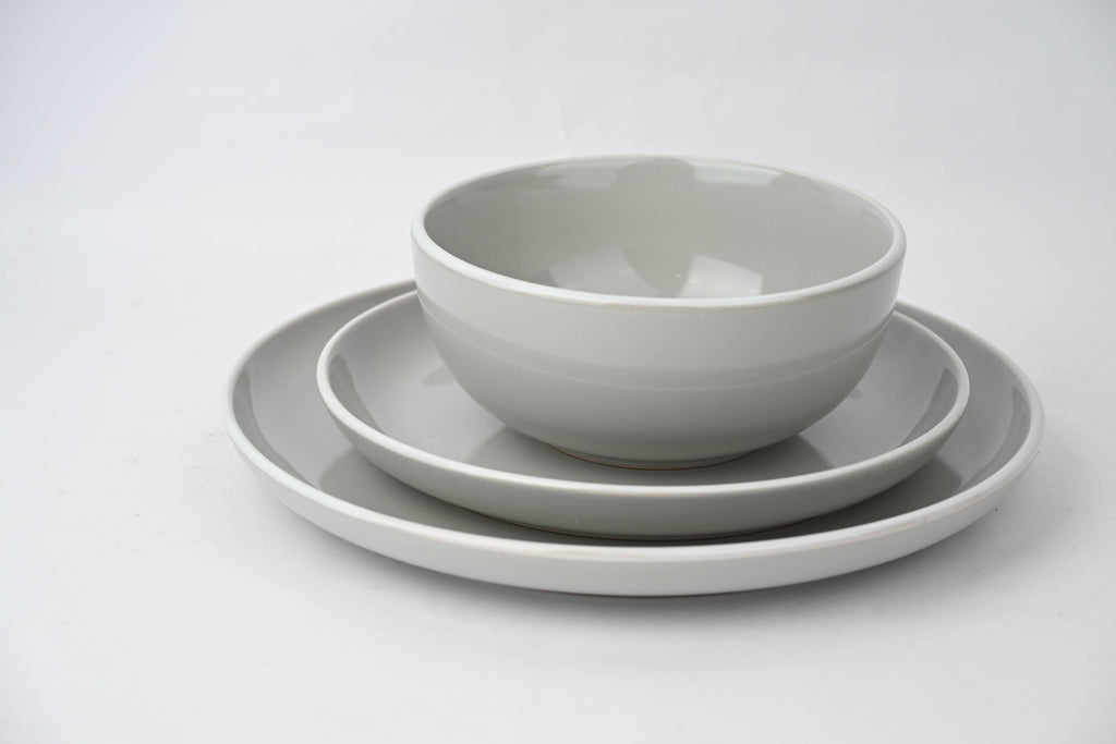 Waterside 12pc Grey Stoneware Dinnerware Set (video attached)