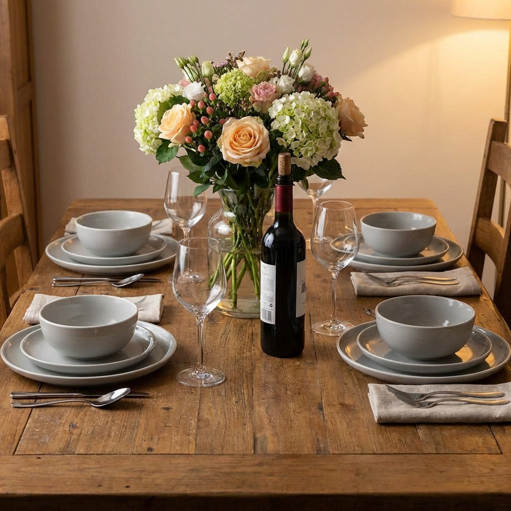 Waterside 12pc Grey Stoneware Dinnerware Set (video attached)