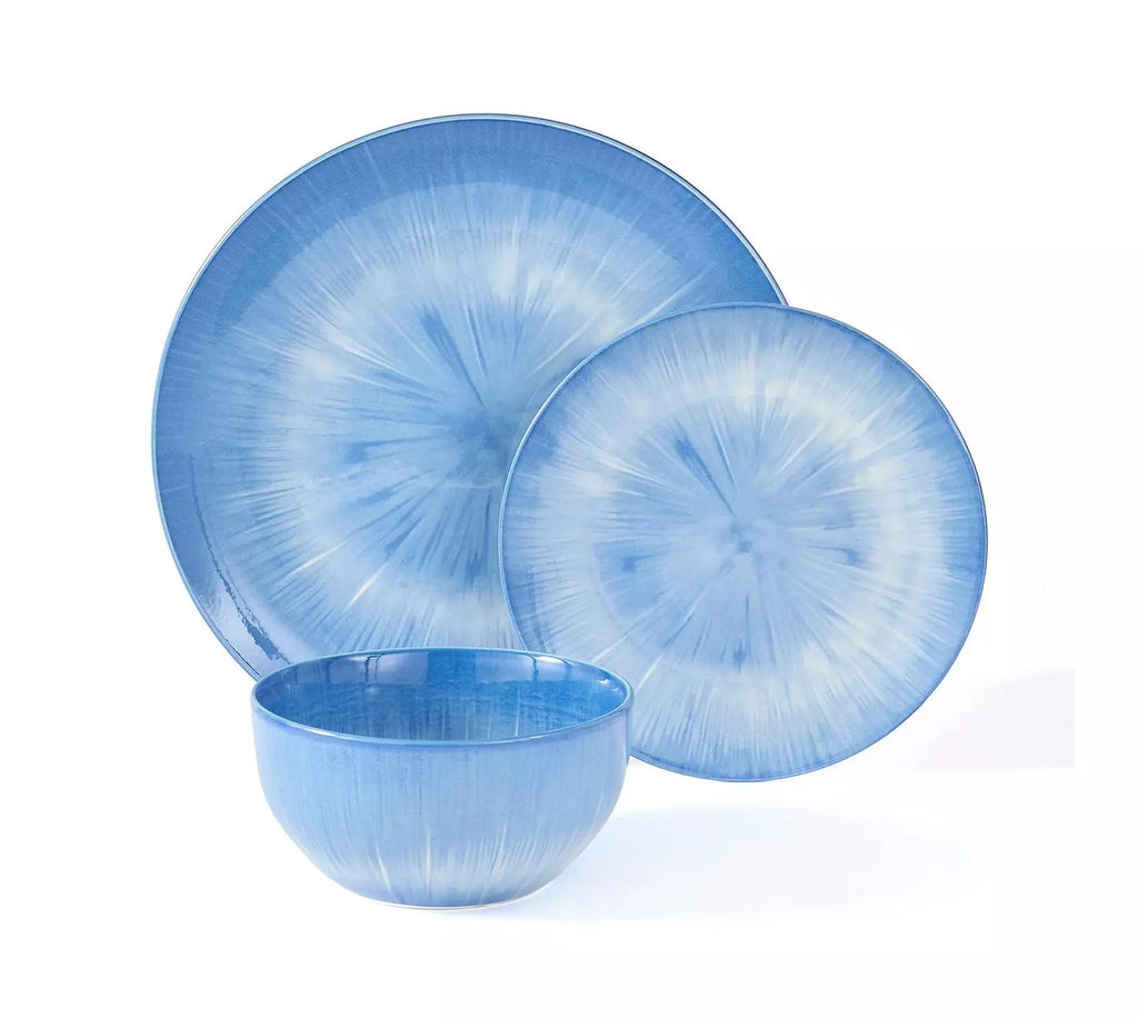 Waterside 12pc Blue Star Reactive Glaze Porcelain Dinner Set