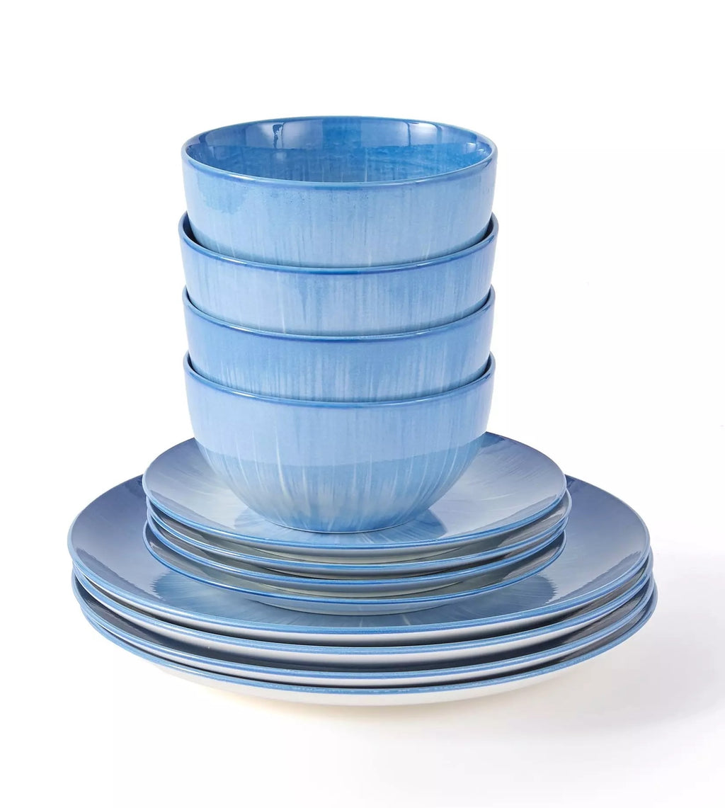 Waterside 12pc Blue Star Reactive Glaze Porcelain Dinner Set