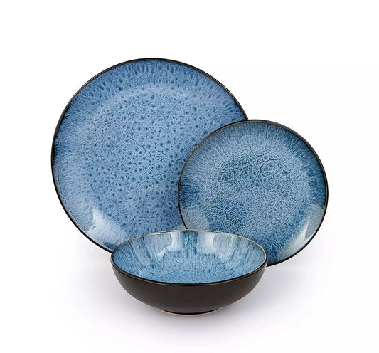 Blue Reactive Glaze Stoneware Dinnerware Set, 12 Pieces