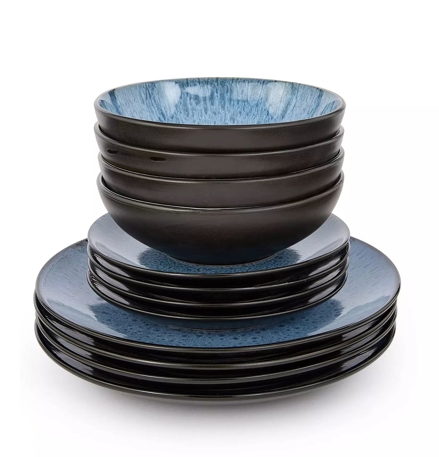Blue Reactive Glaze Stoneware Dinnerware Set, 12 Pieces