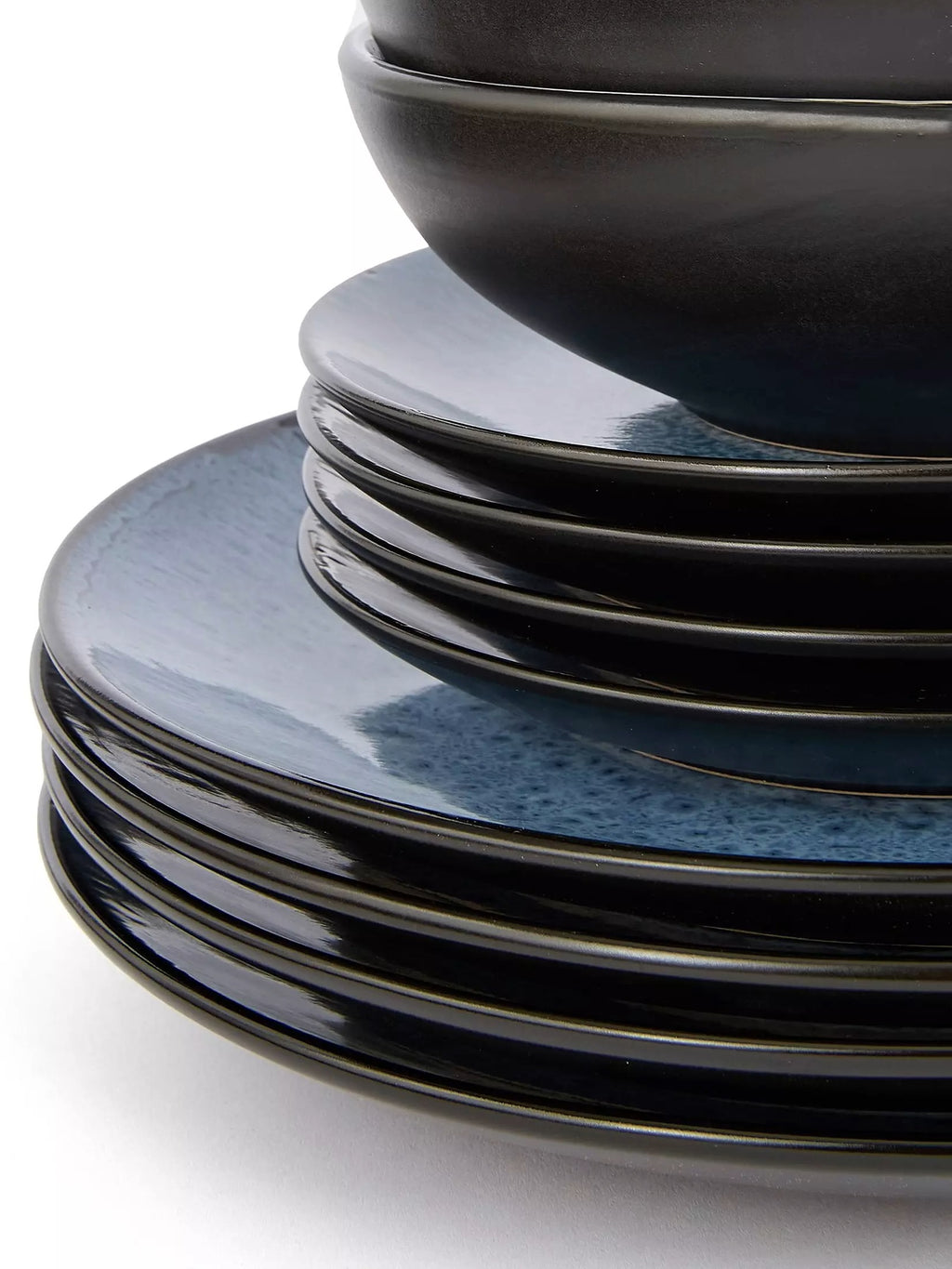 Waterside 12pc Blue Reactive Glaze Stoneware Dinnerware Set; 4 Dinner Plates, Side Plates & Deep Bowls