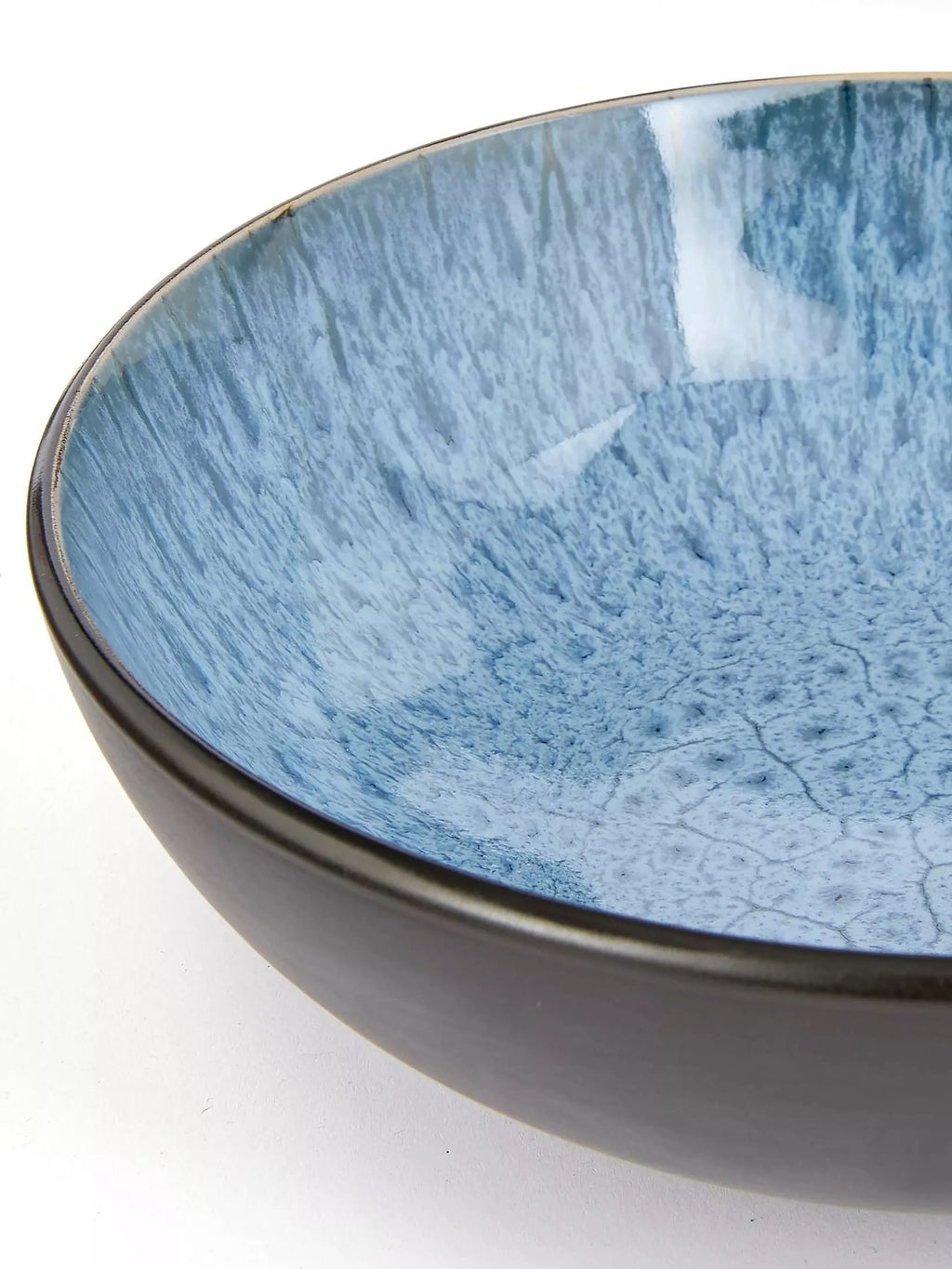 Waterside 12pc Blue Reactive Glaze Stoneware Dinnerware Set; 4 Dinner Plates, Side Plates & Deep Bowls