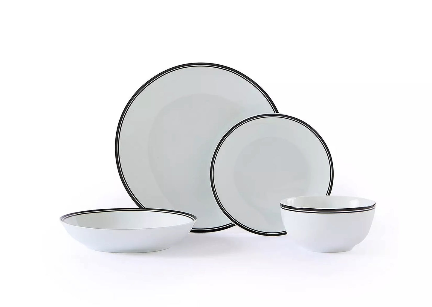 St Ives Stripe Porcelain Dinnerware Set  - Black, 16 Pieces