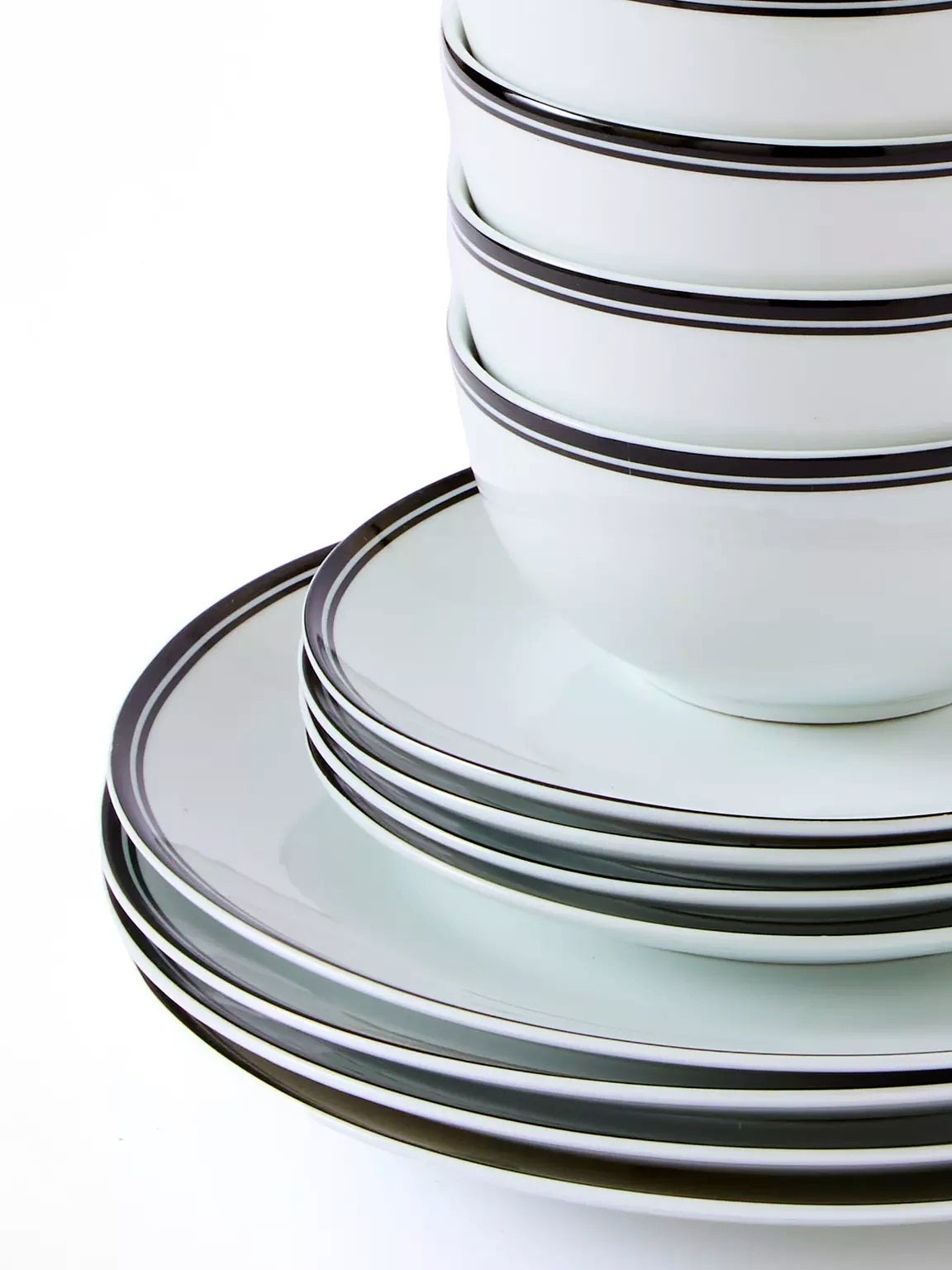Waterside 16pc St Ives Stripe Porcelain Dinnerware Set  - Black (video attached)