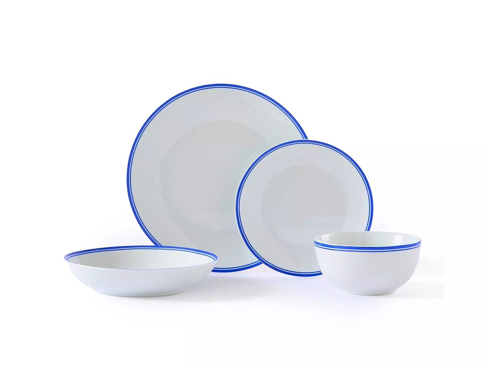 Waterside 16pc St Ives Stripe Porcelain Dinnerware Set - Blue (video attached)