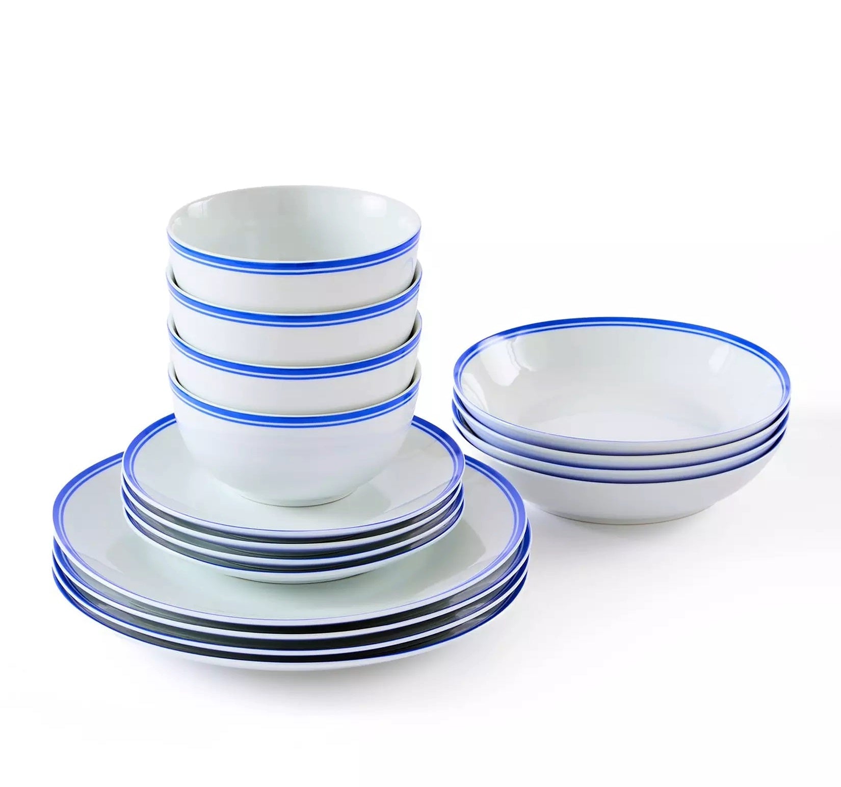 Waterside 16pc St Ives Stripe Porcelain Dinnerware Set - Blue (video attached)