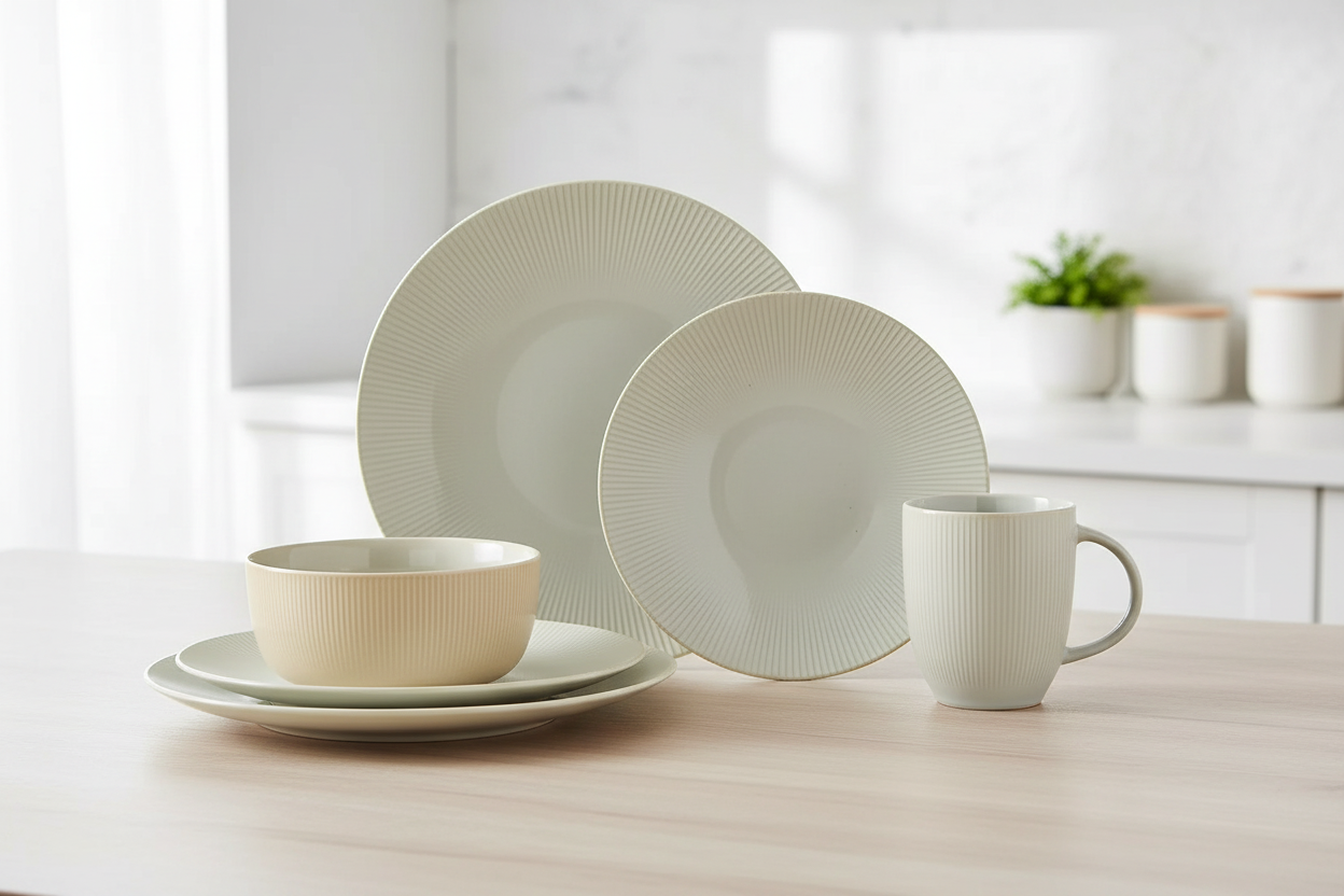 *** SPECIAL OFFER *** Waterside 16pc Reactive Glaze Cream Stoneware Dinner Set