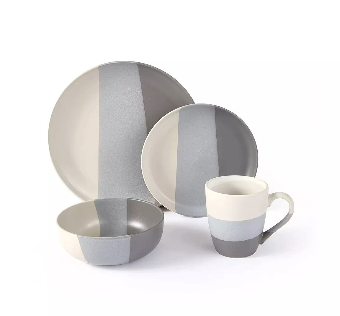 Waterside 16pc Dipped 3tone Stoneware Dinnerware Set