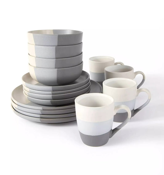 Dipped 3tone Stoneware Dinnerware Set, 16 Pieces