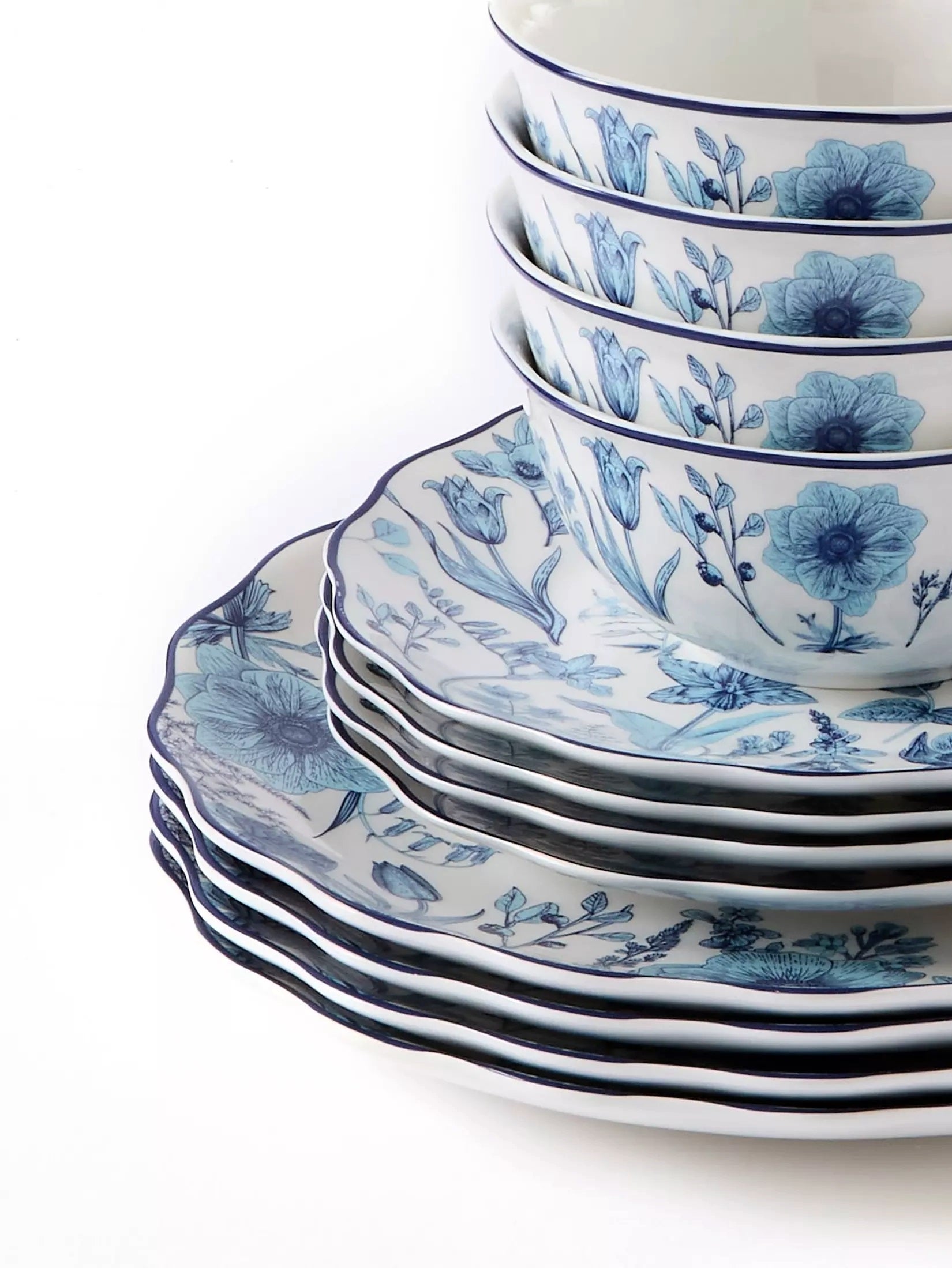 Waterside 16pc Blue Floral Porcelain Dinnerware Set