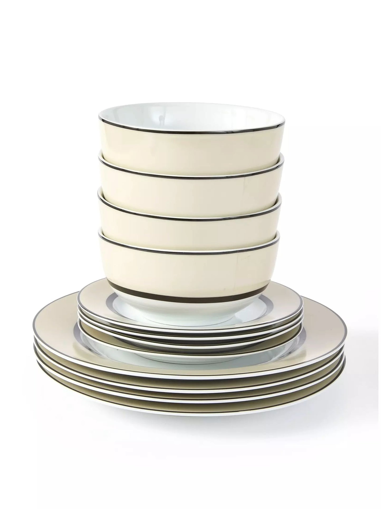 York Cream Band Christmas Porcelain Dinnerware Set, 12 Pieces