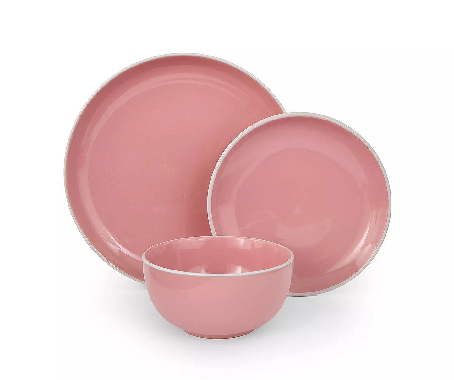 Waterside Bubble Gum Pink Stoneware Dinnerware Set, 12 Pieces
