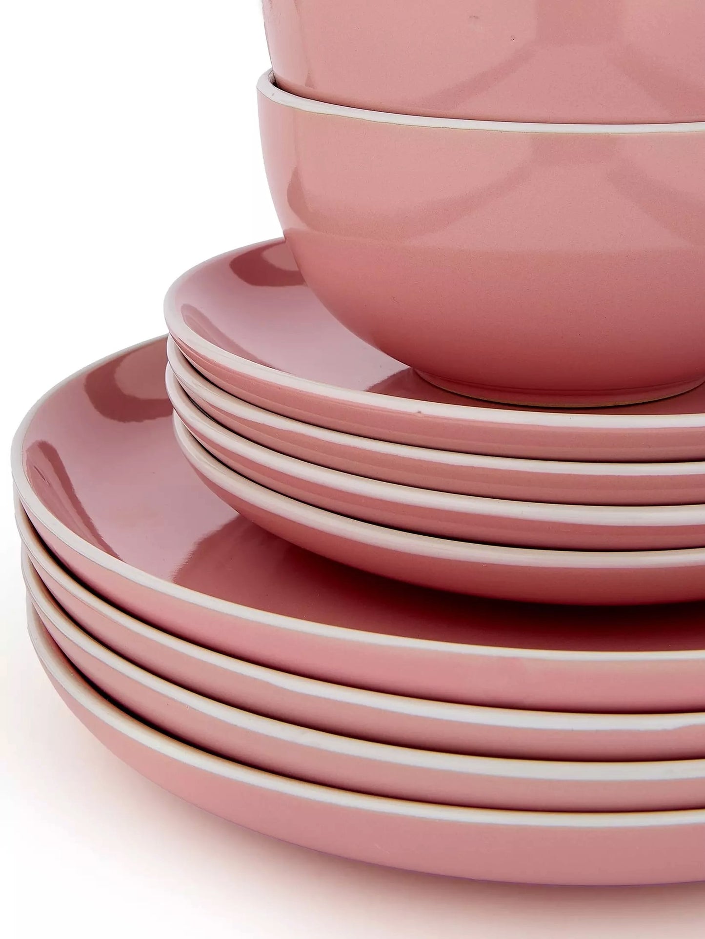 Waterside Bubble Gum Pink Stoneware Dinnerware Set, 12 Pieces