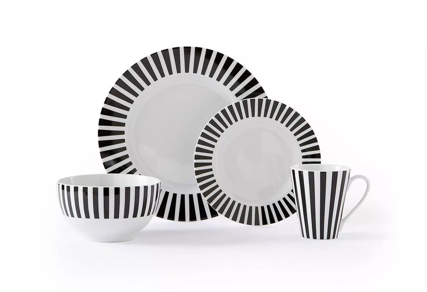 Black Split Stripe Porcelain Dinnerware Set, 24 Pieces