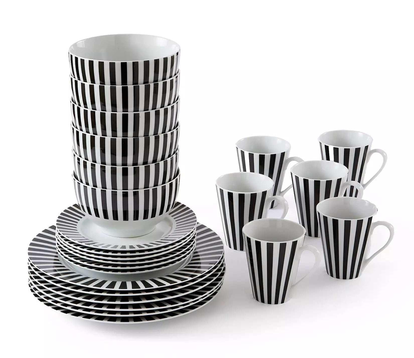 Waterside 24pc Black Split Stripe Porcelain Dinnerware Set (video attached)