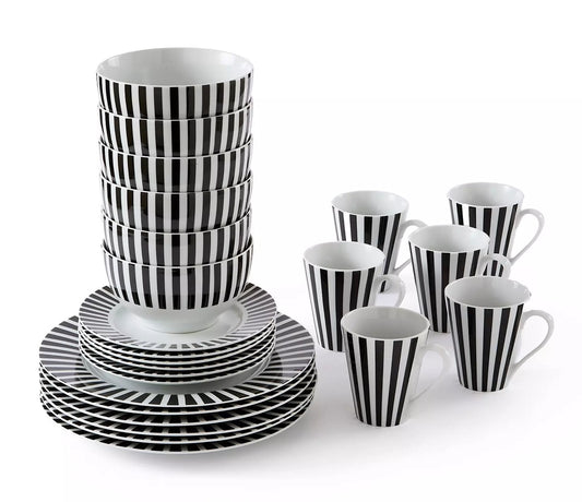 Black Split Stripe Porcelain Dinnerware Set, 24 Pieces