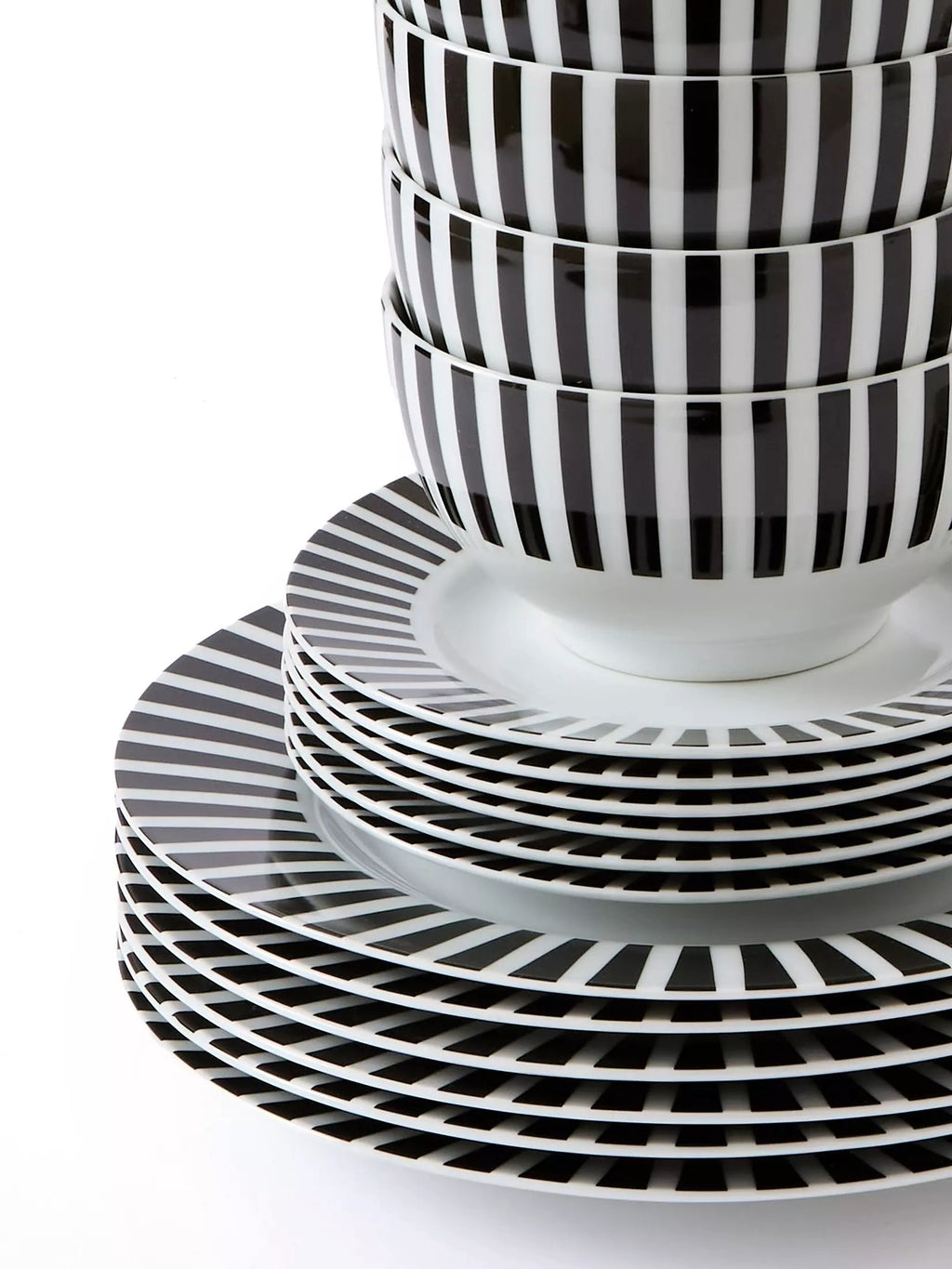 Waterside 24pc Black Split Stripe Porcelain Dinnerware Set (video attached)