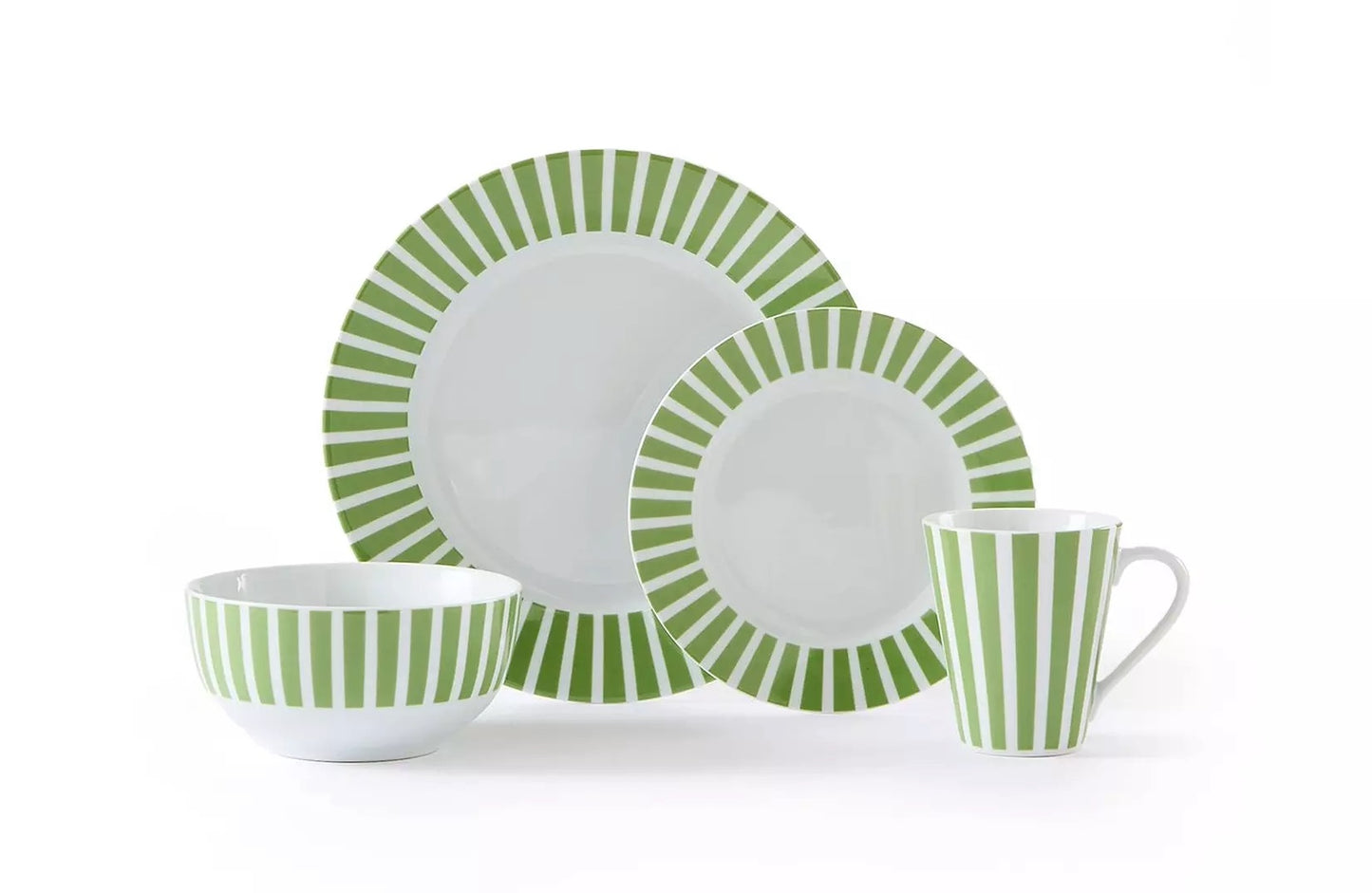 Green Split Stripe Porcelain Dinnerware Set, 24 Pieces