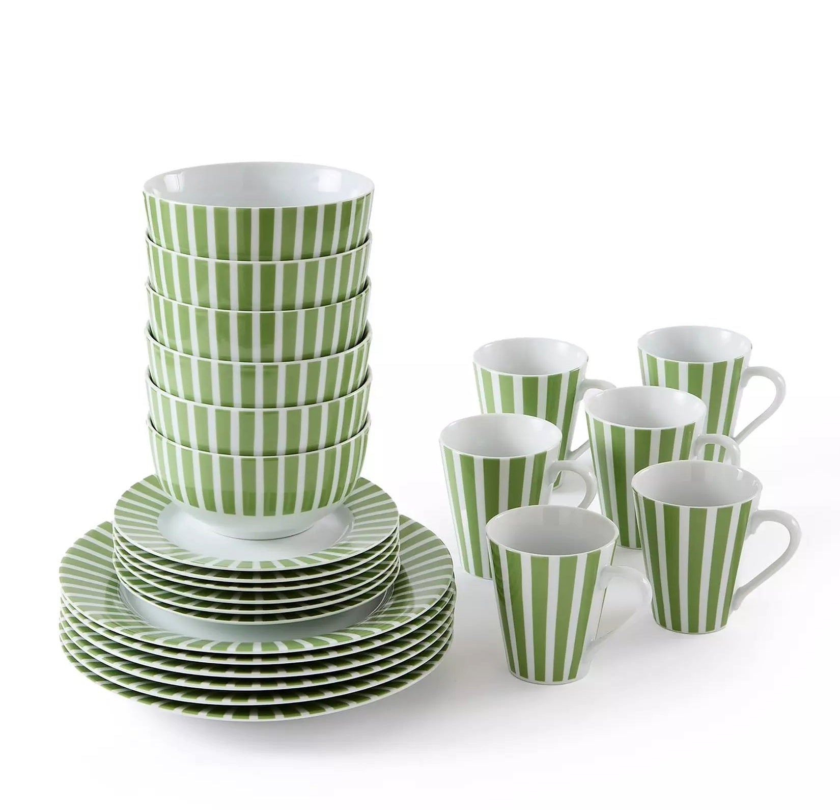 Waterside 24pc Green Split Stripe Porcelain Dinnerware Set