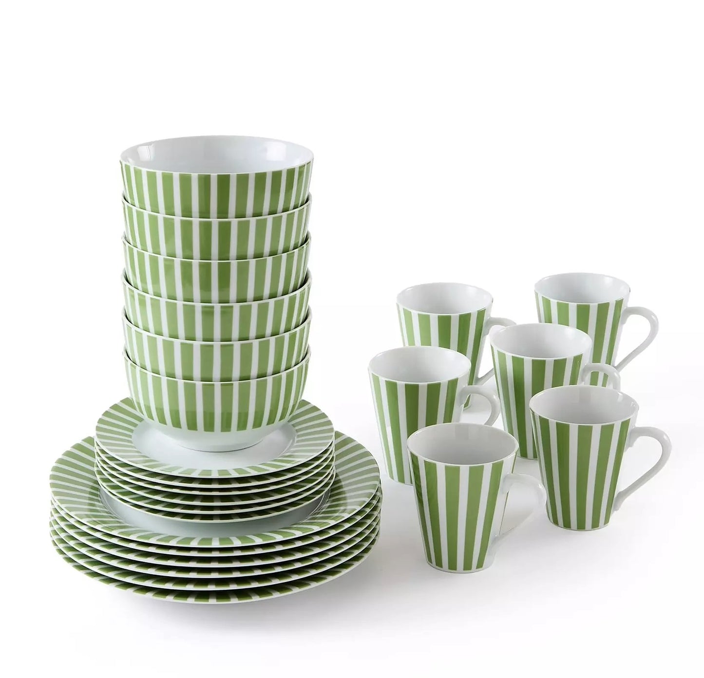 Green Split Stripe Porcelain Dinnerware Set, 24 Pieces